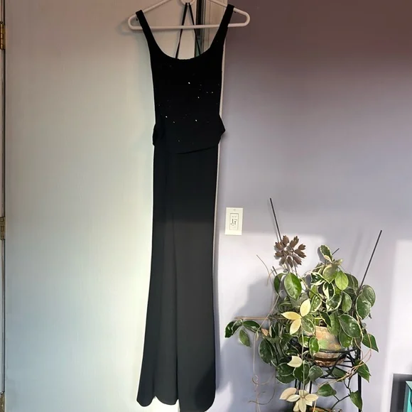 blue dress for baby girl Vintage Jones New York Black Beaded Evening Gown 90s Formal Slip Dress main image 1